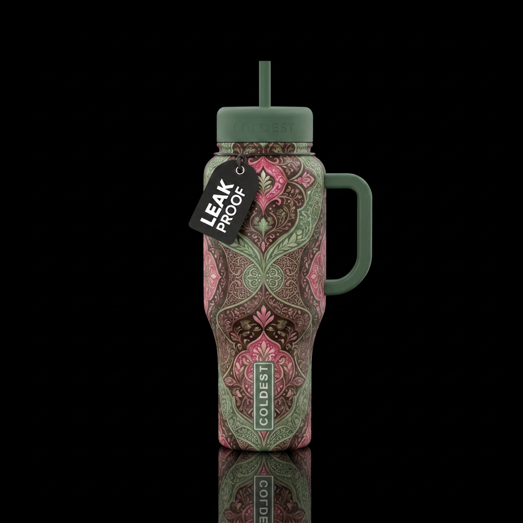 european, pink, brown, sage green water bottle design