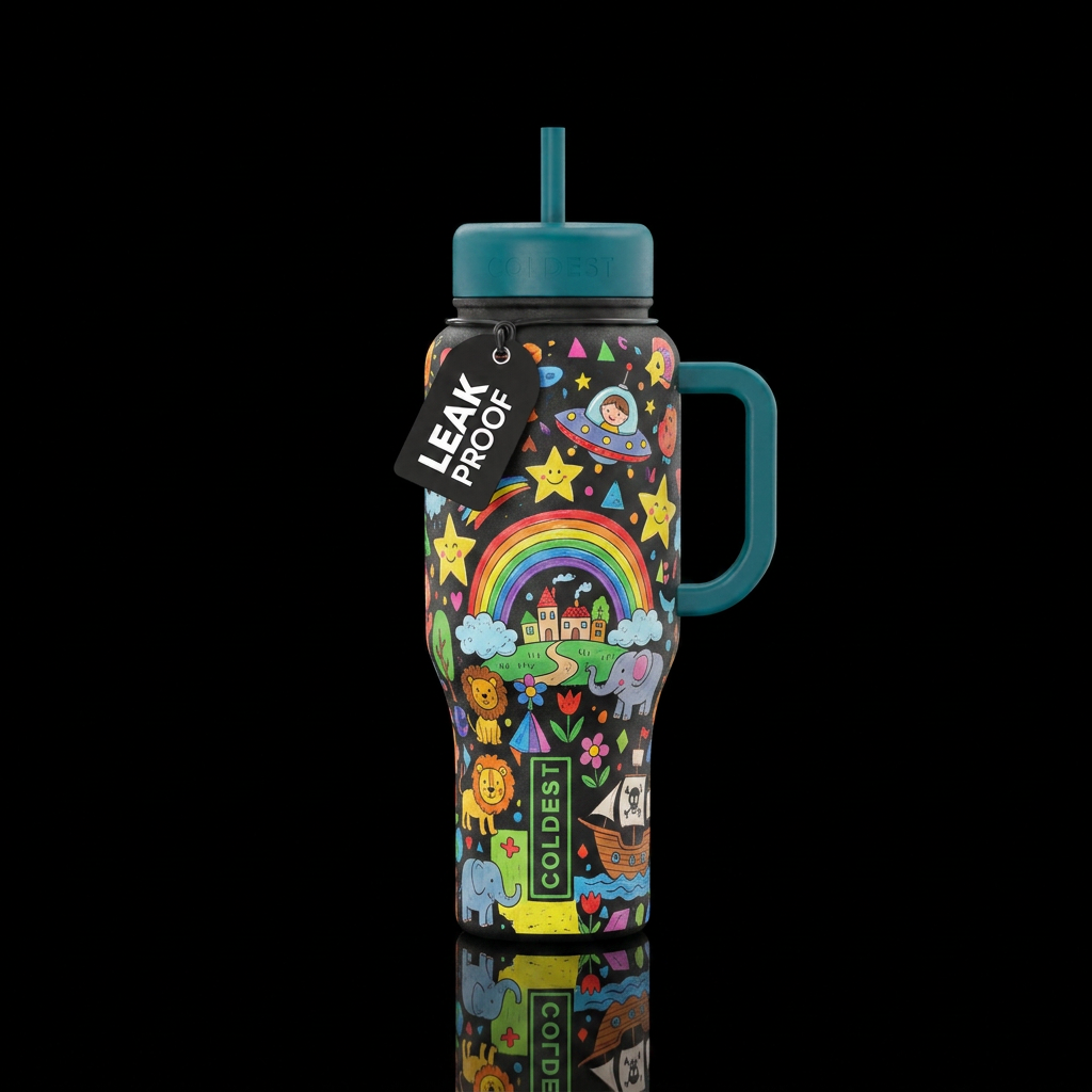 Life through the eyes of a child, fun, vibrant, be... water bottle design