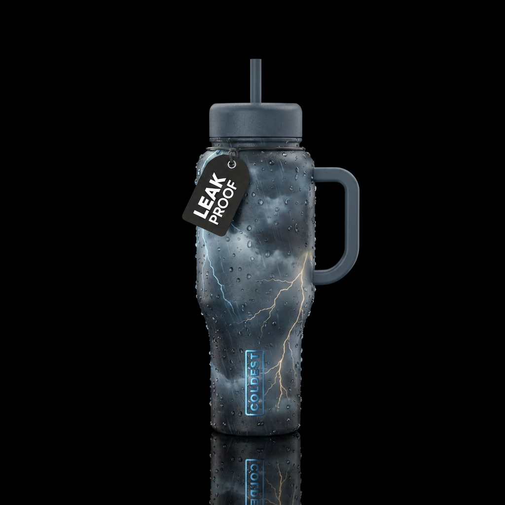 Stormy day with rain drops scattered around the bo... water bottle design