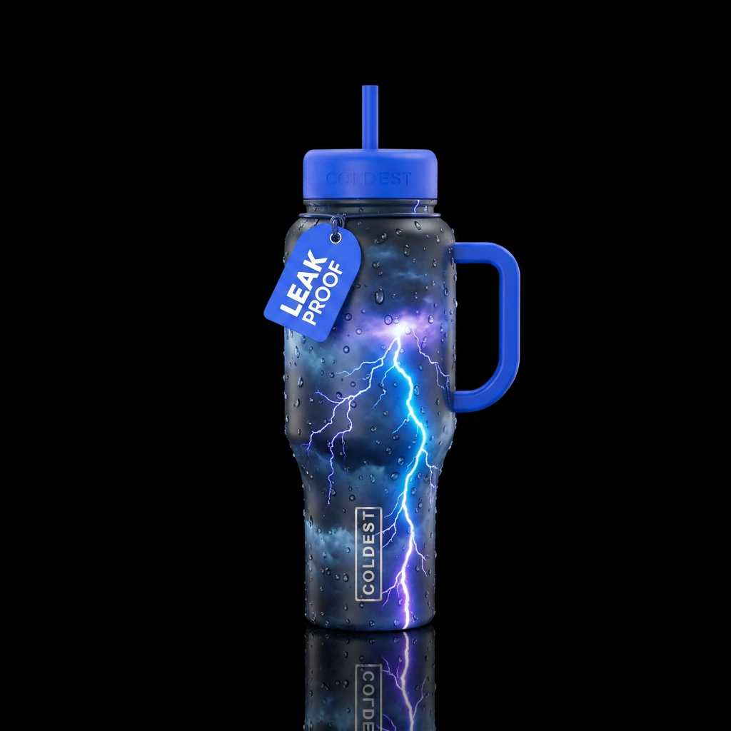 Stormy day with rain drops scattered around the bo... water bottle design