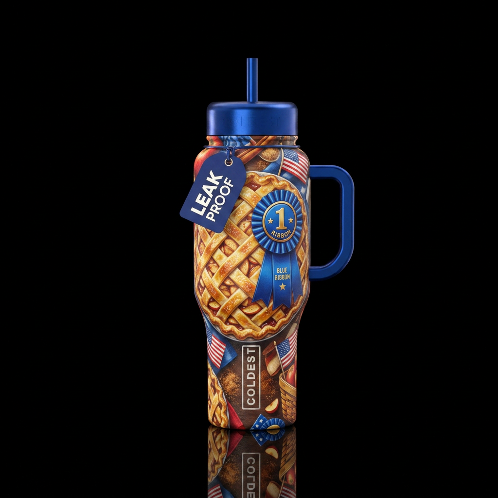 American, blue ribbon winning apple pie, beautiful... water bottle design