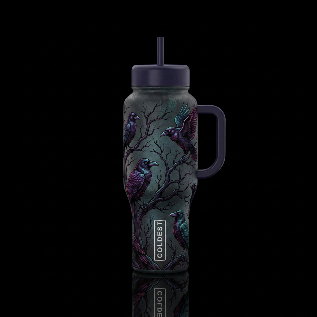 haunted, birds, dark mood water bottle design