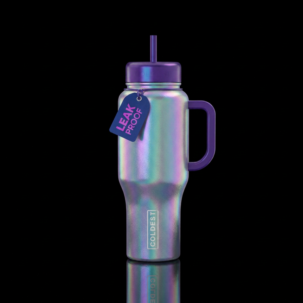 opalescent, stylistic water bottle design