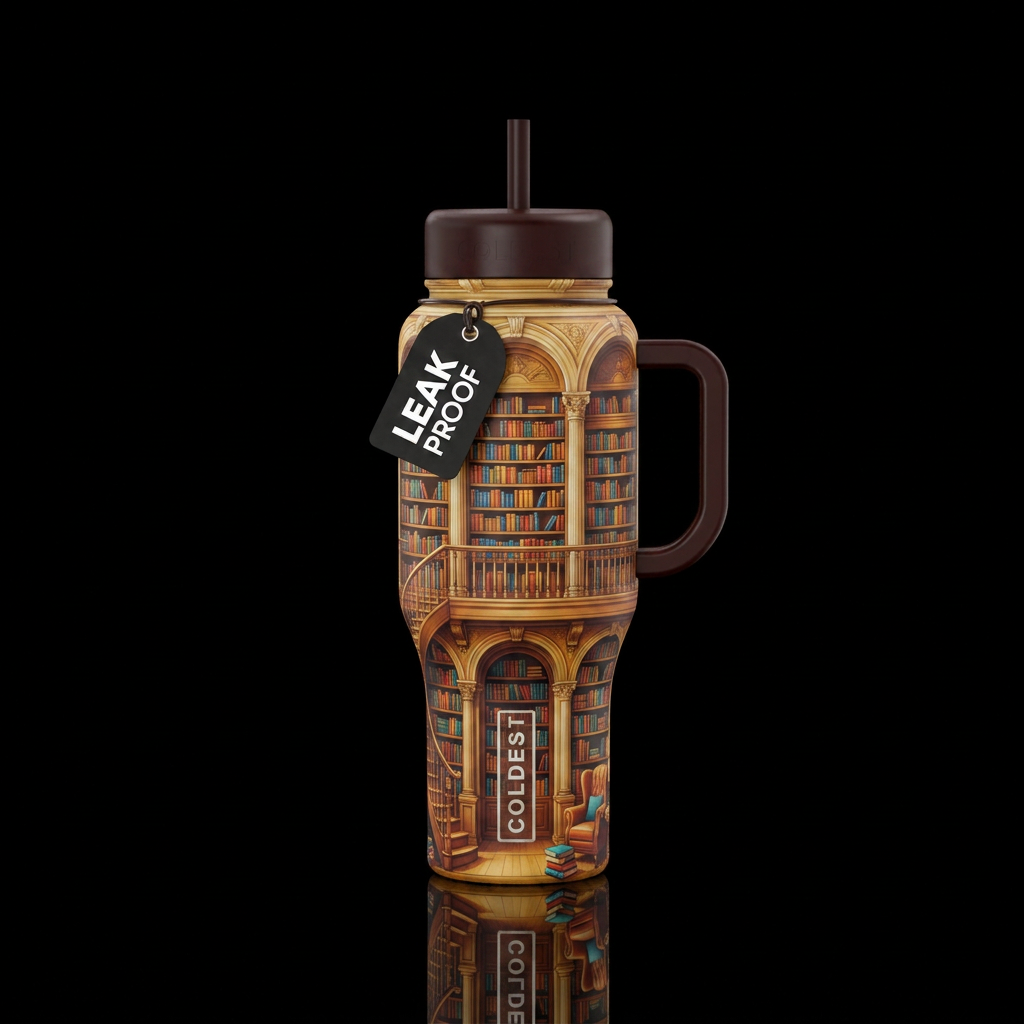 Library that is beautiful and inviting, a favorite... water bottle design