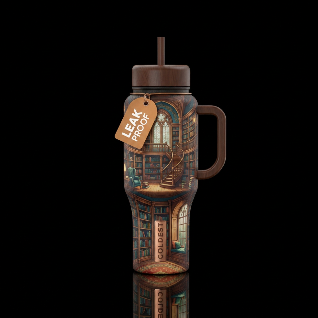 Library that is beautiful and inviting, a favorite... water bottle design