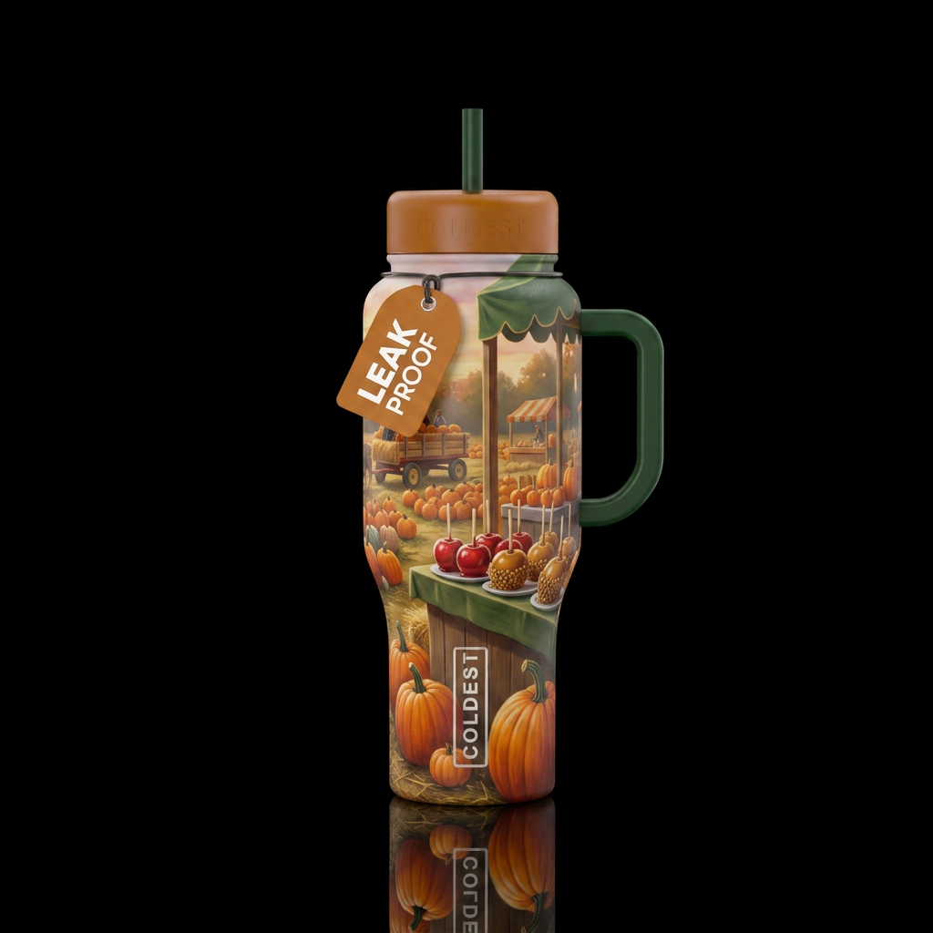 Fun fall evening, pumpkin patch, hay rides, candy ... water bottle design