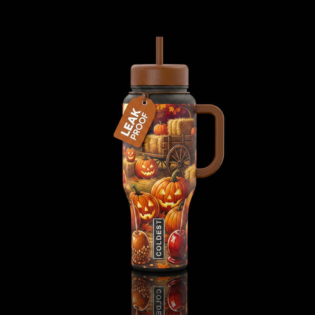 Fun fall evening, pumpkin patch, hay rides, candy ... water bottle design