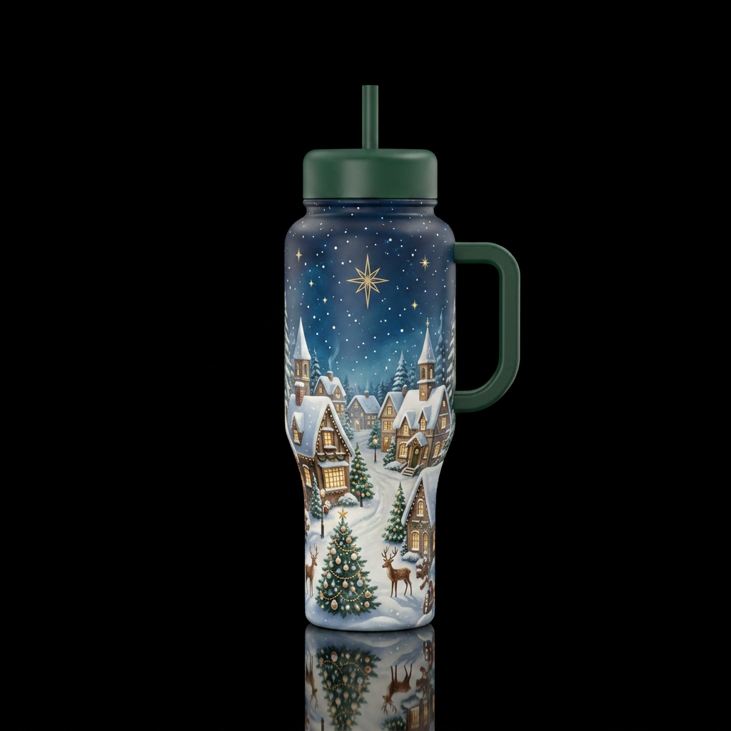 Elegant, classy Christmas scene water bottle design