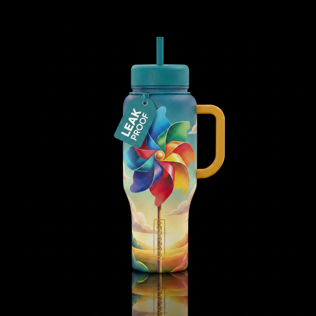 Huge pinwheel on a summer day, fun, beautiful water bottle design