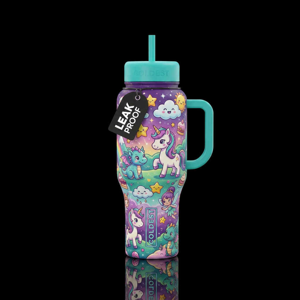 whimsical, magical, funny, happy mood water bottle design
