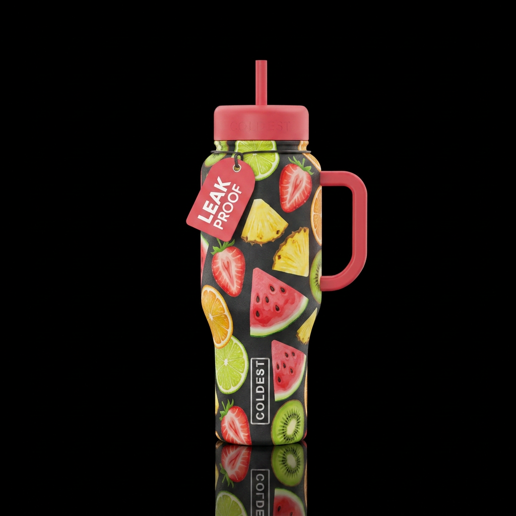 Juicy summer fruits on a beautiful bottle water bottle design