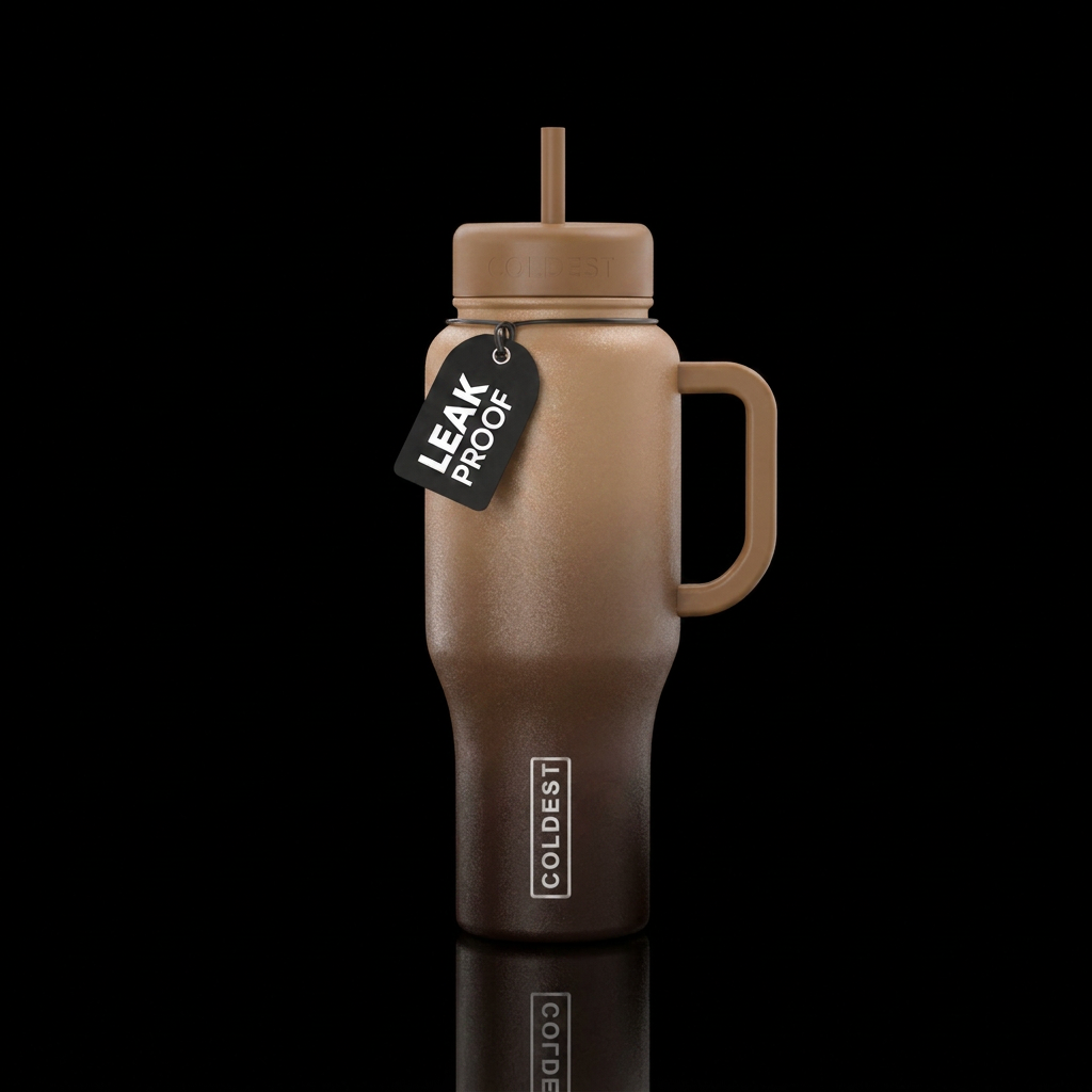Ombré dark brown to tan shimmery bottle water bottle design