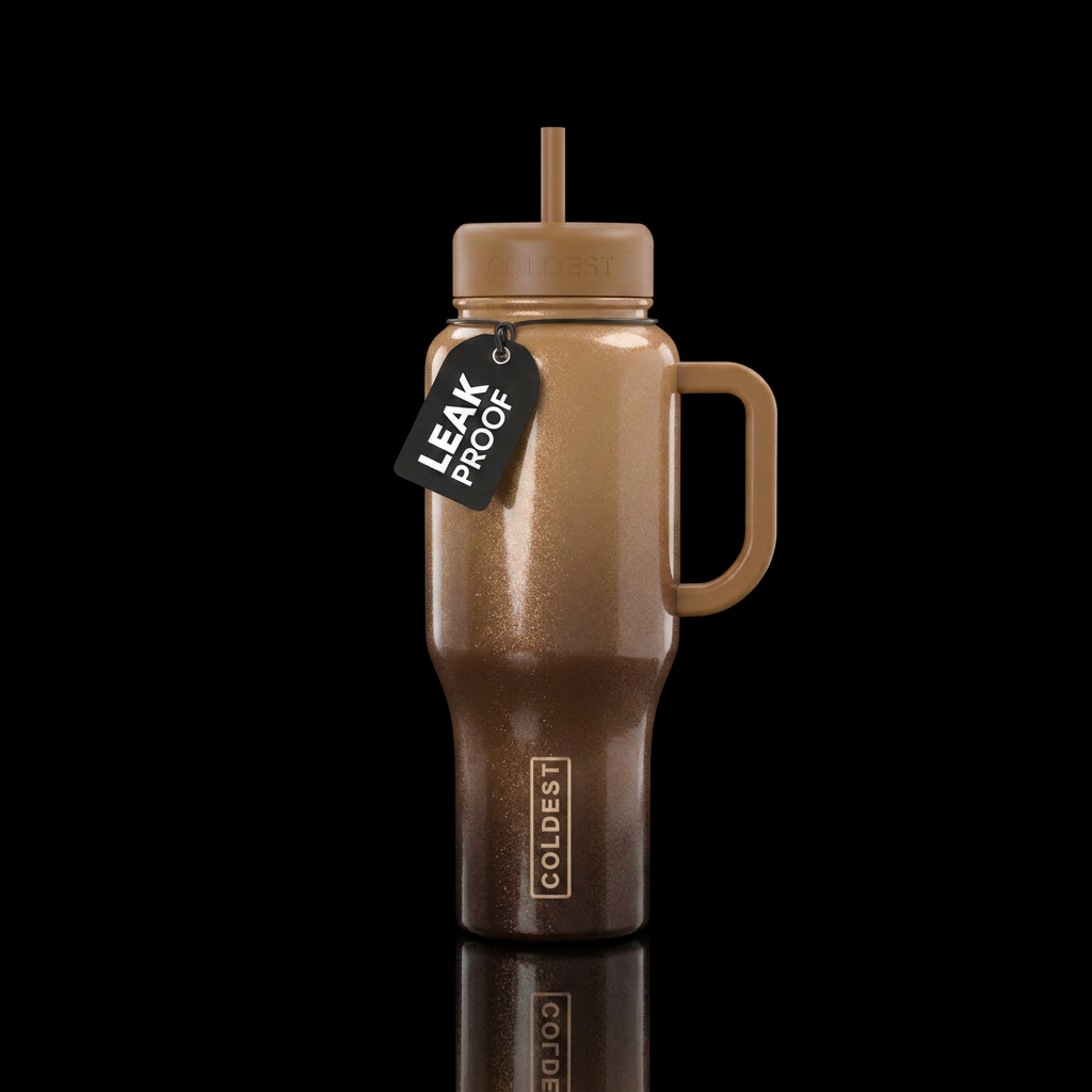 Ombré dark brown to tan shimmery bottle water bottle design