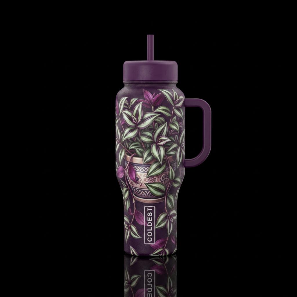Realistic wandering Jew plant growing in a flower ... water bottle design