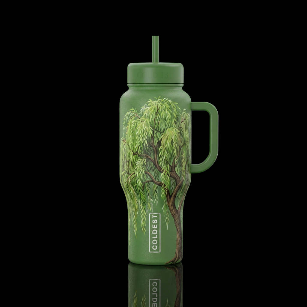 A beautiful weeping Willow tree, peaceful, lush co... water bottle design