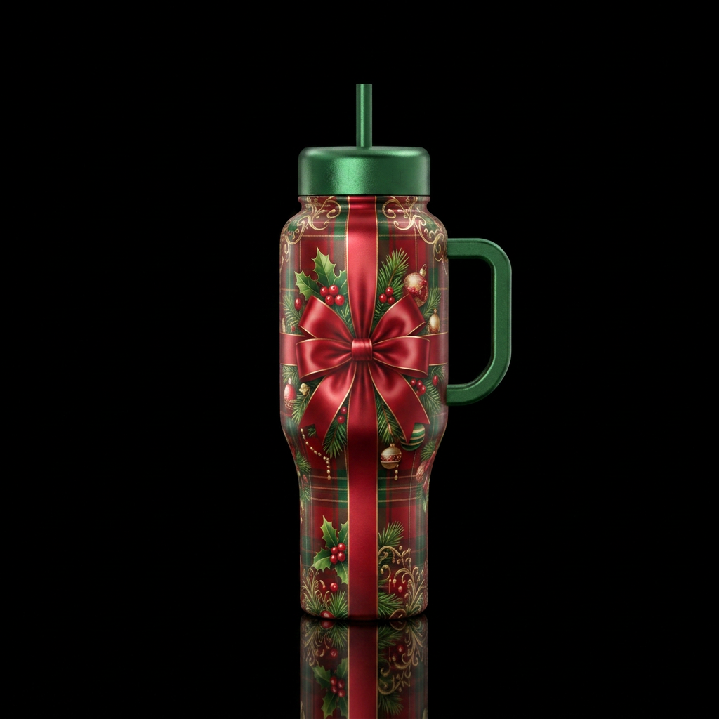 luxurious gift wrapped Christmas present covering ... water bottle design