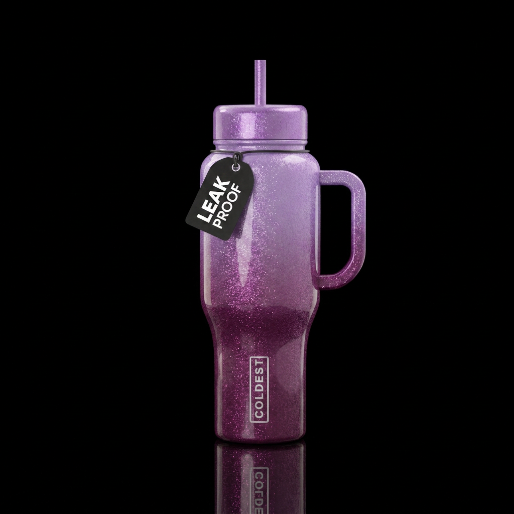 Shiny, glittery bottle with colors from plum to la... water bottle design