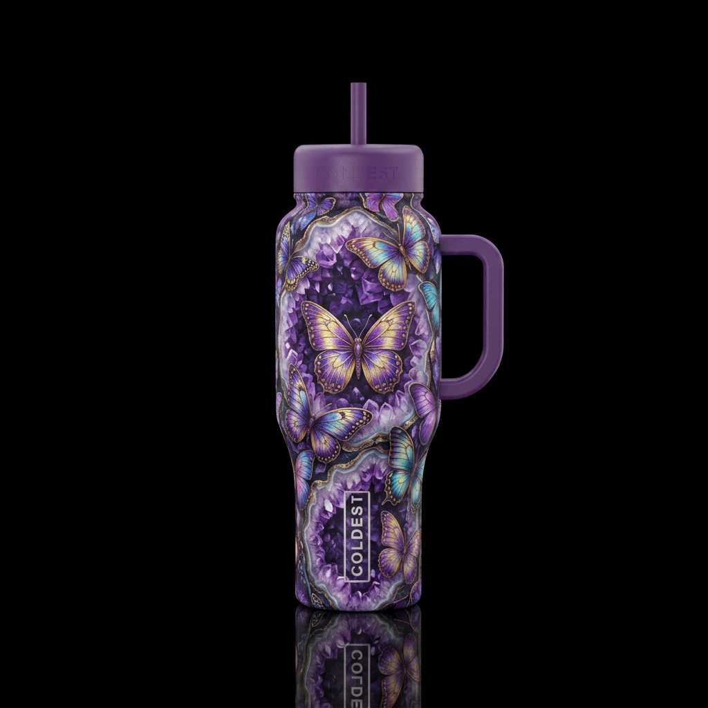 Dreamy, beautiful,, luxurious, butterfly, whimsica... water bottle design
