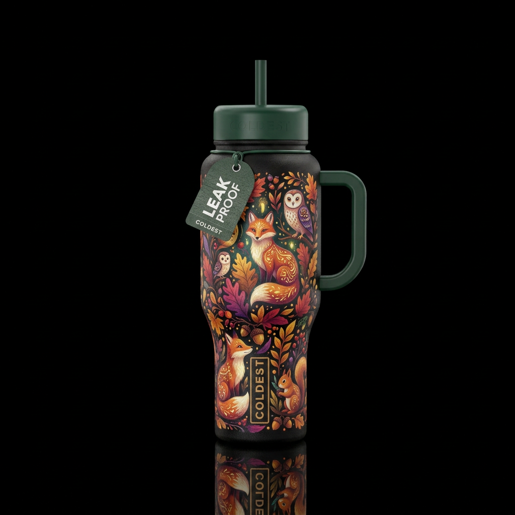 whimsical, magical, vibrant, beautiful, fall harve... water bottle design