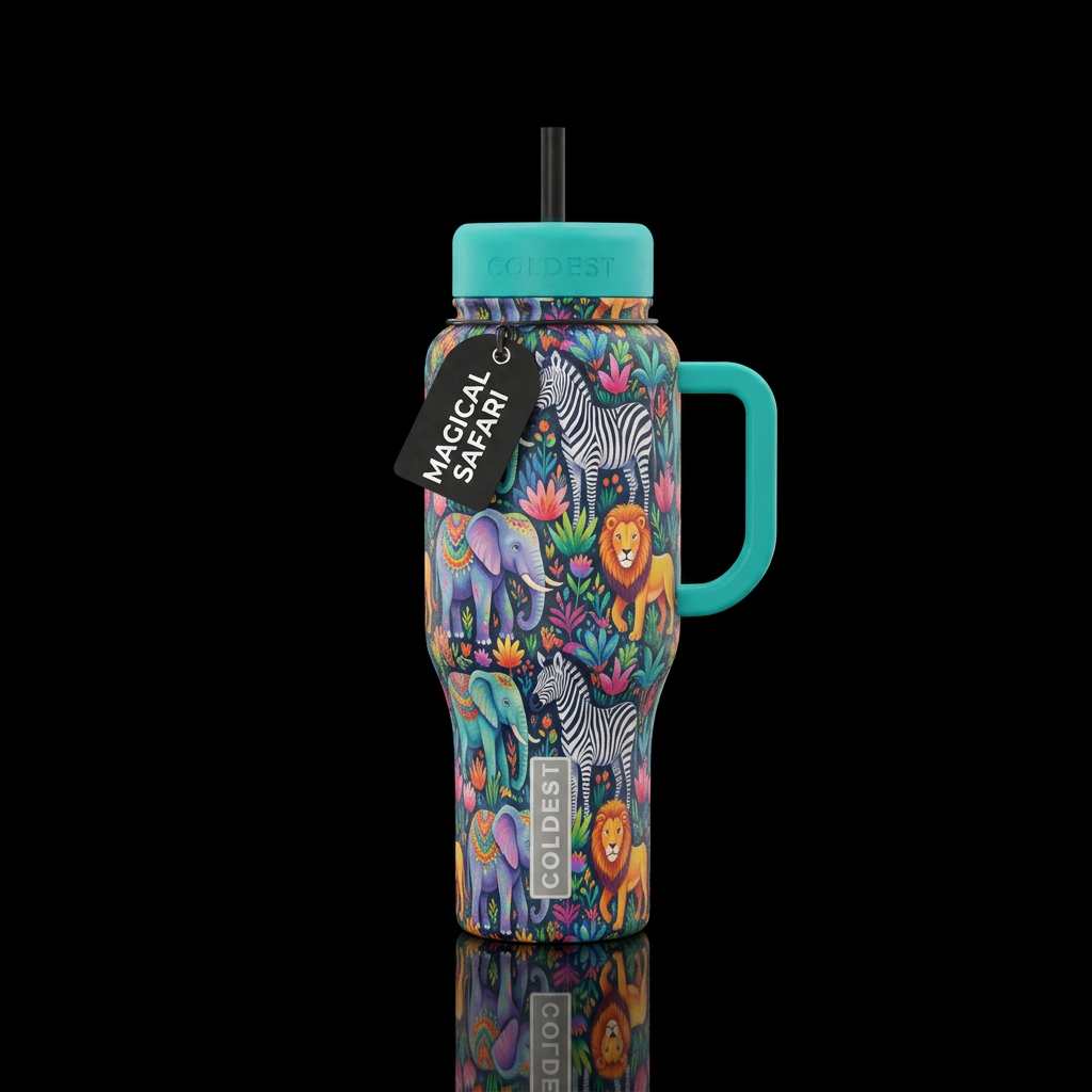 vibrant, beautiful,, whimsical, magical, safari, z... water bottle design