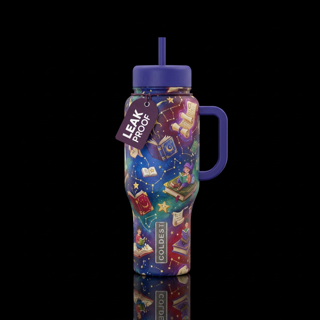 Magical, whimsical, reading, books, fun, vibrant c... water bottle design