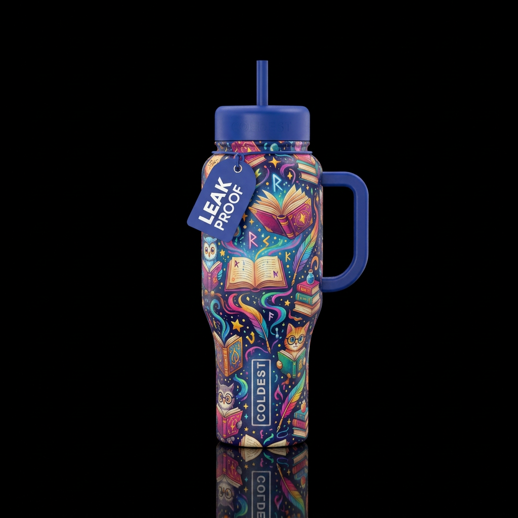 Magical, whimsical, reading, books, fun, vibrant c... water bottle design