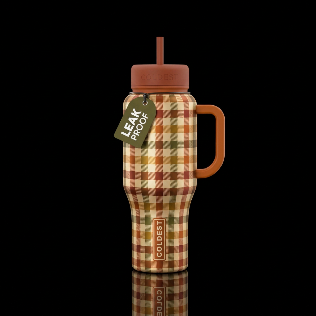 luxurious, satin, gingham with fall colors water bottle design