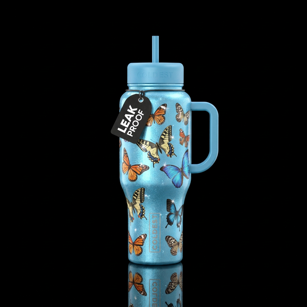 A beautiful metallic light blue bottle, sparkly wi... water bottle design