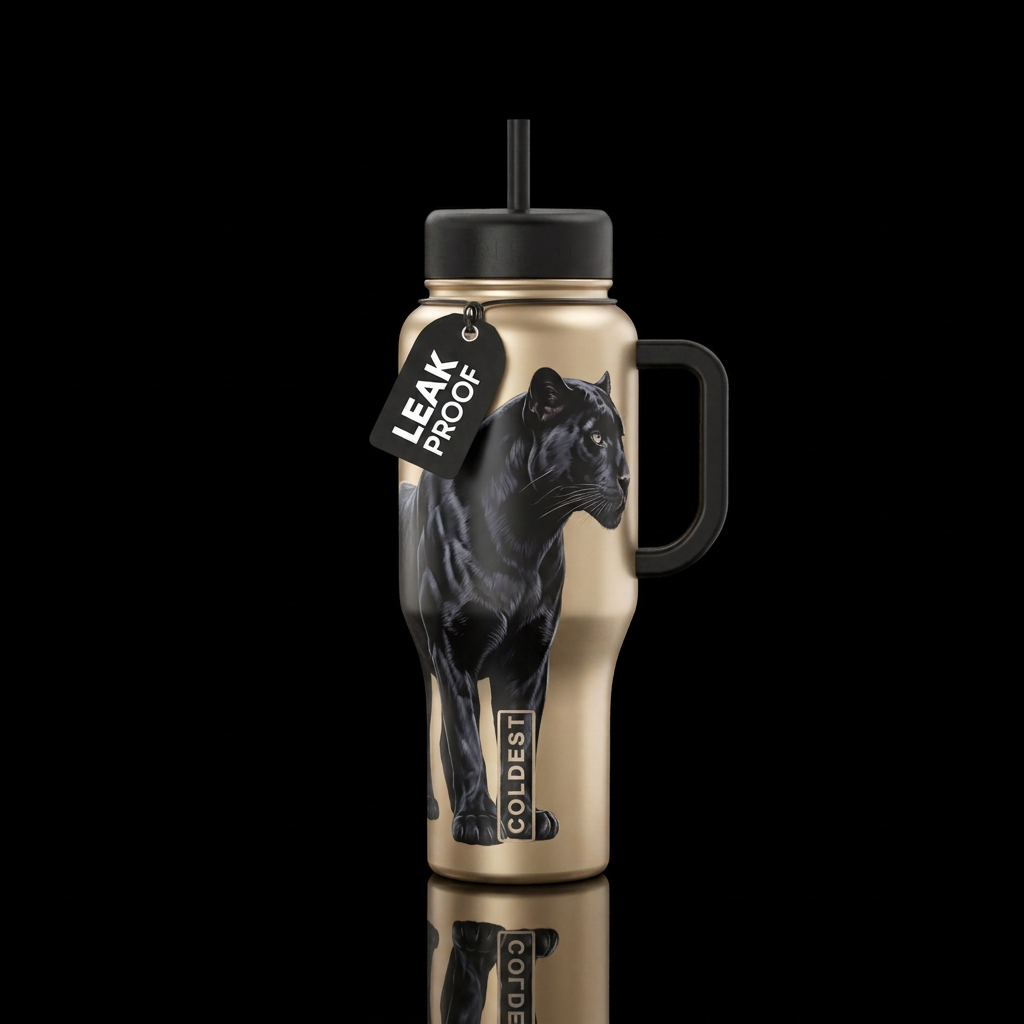 Champagne colored bottle with a sleek, powerful, b... water bottle design