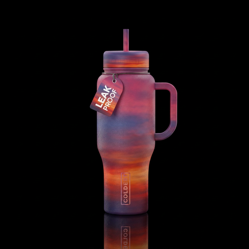 Colorful sunset with pink, blue, orange, red color... water bottle design