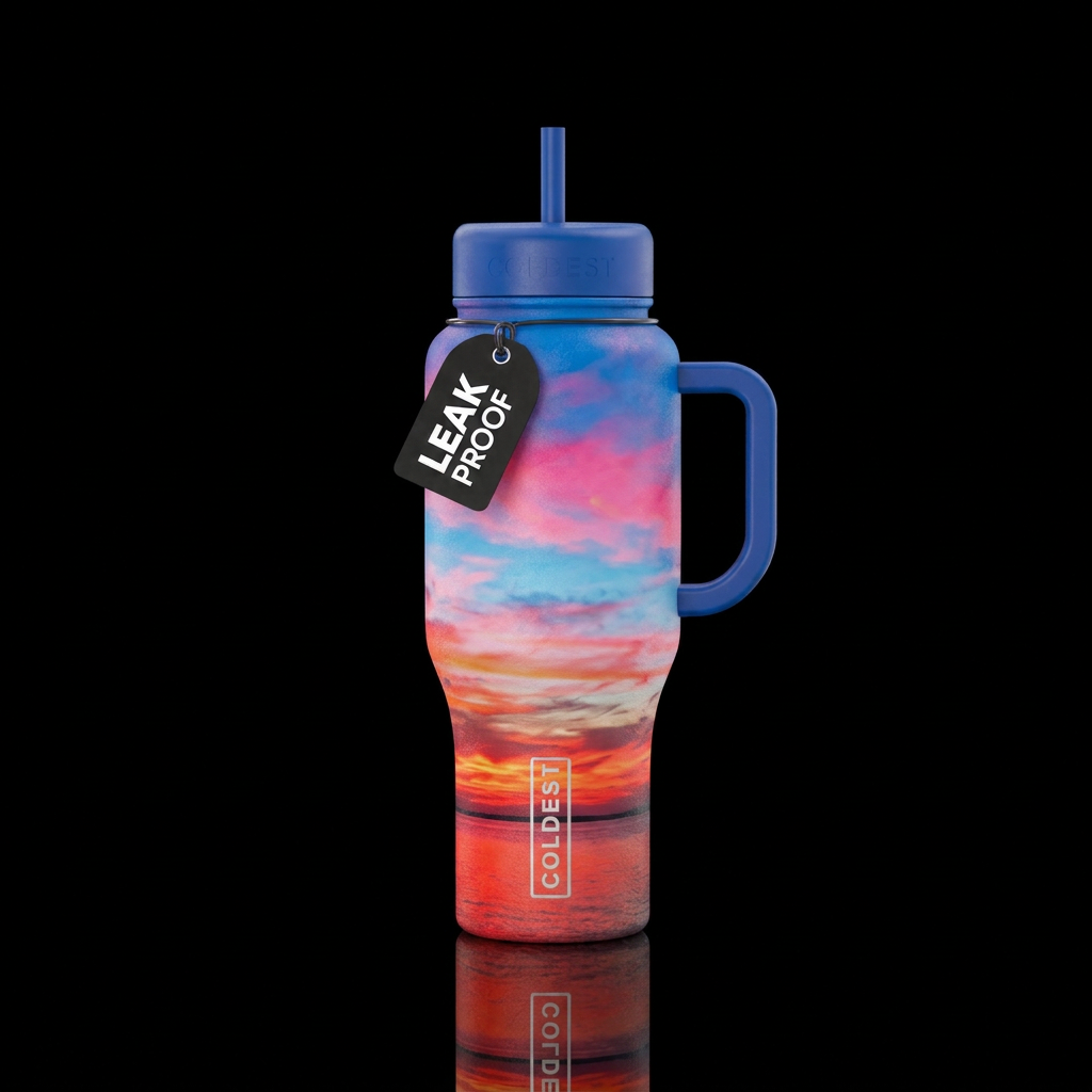 Colorful sunset with pink, blue, orange, red color... water bottle design