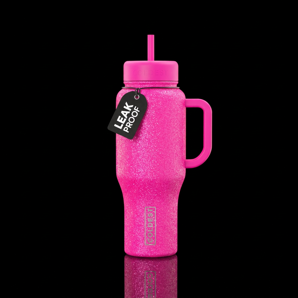 Neon pink sparkly bottle water bottle design