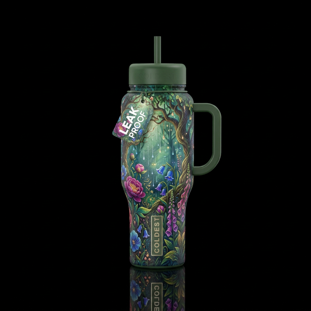 magical, garden, beautiful, flowers, trees, rain, ... water bottle design