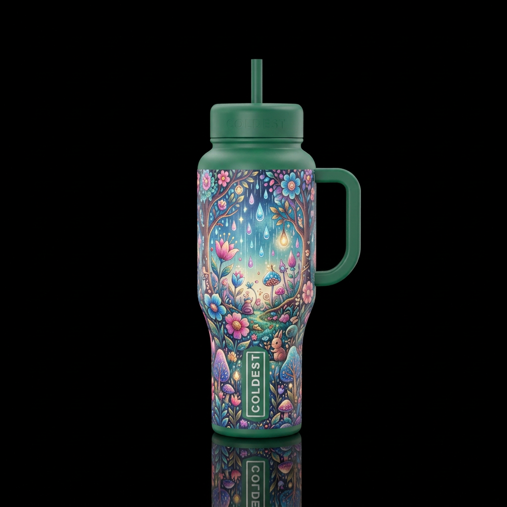 magical, garden, beautiful, flowers, trees, rain, ... water bottle design