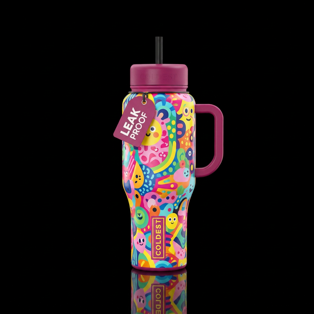 Eccentric design, vibrant colors, fun water bottle design