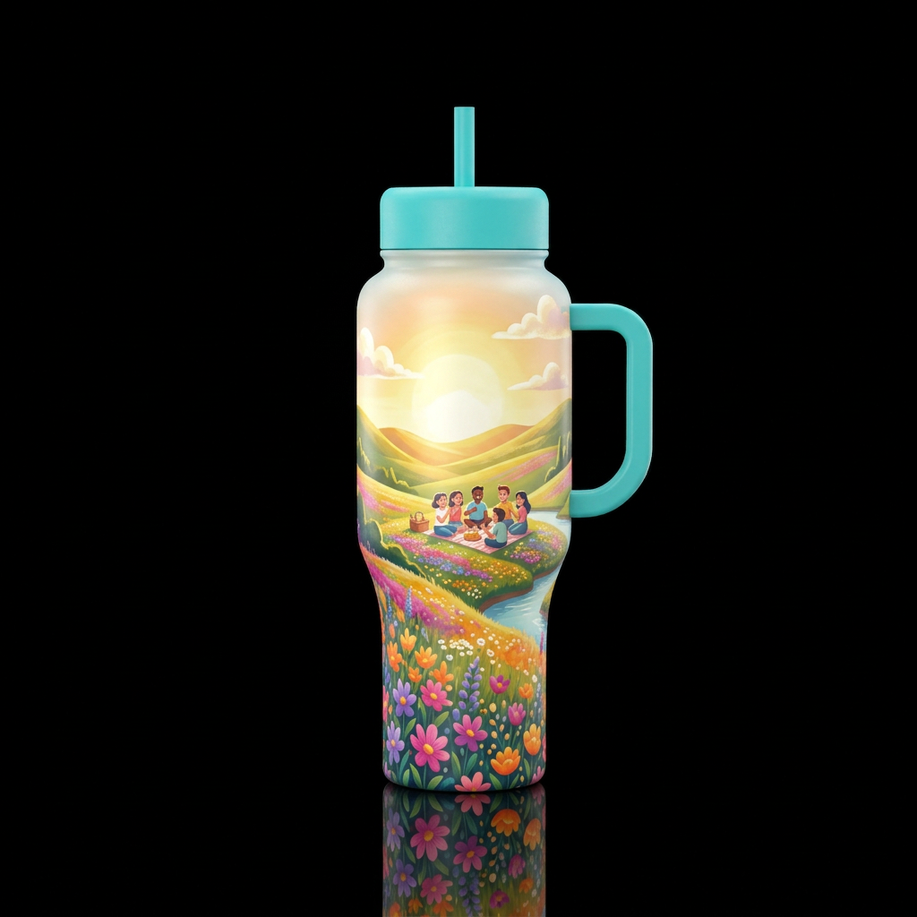 realism, happy mood, beautiful, peaceful, captivat... water bottle design