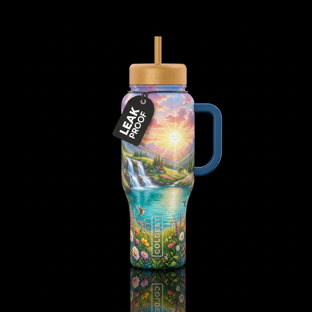 realism, happy mood, beautiful, peaceful, captivat... water bottle design