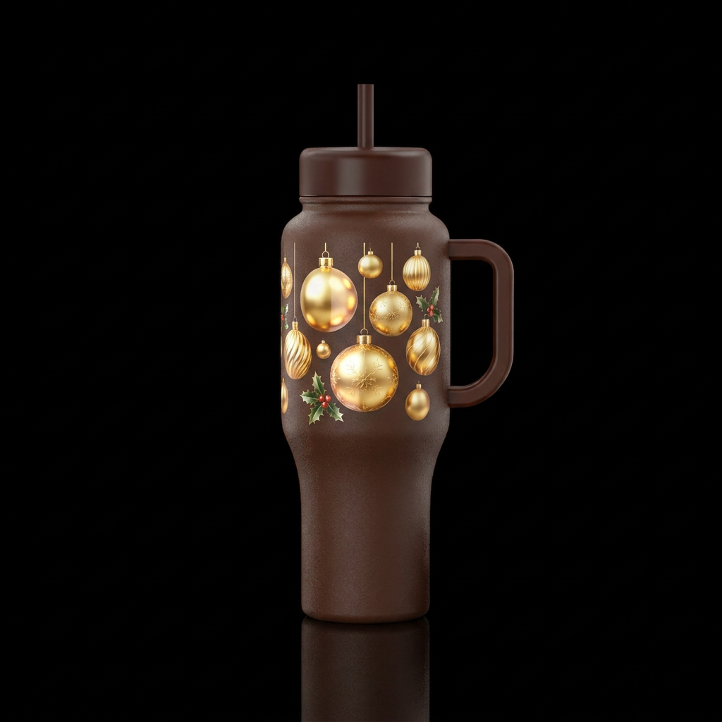Rich, chocolate  bottle with gold, shiny Christmas... water bottle design
