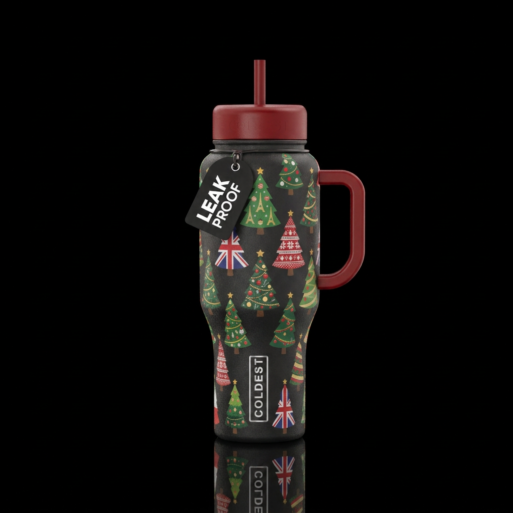 Christmas Tree Festival with different countries r... water bottle design