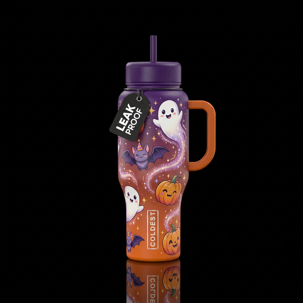 happy mood, whimsical, magical, beautiful, Hallowe... water bottle design