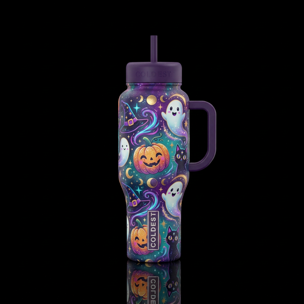 happy mood, whimsical, magical, beautiful, Hallowe... water bottle design