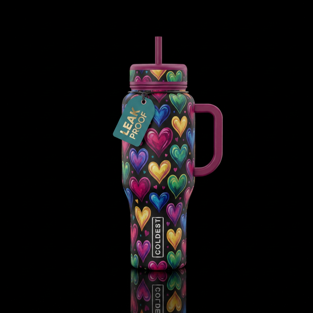 whimsical, happy mood, magical, vibrant, beautiful... water bottle design