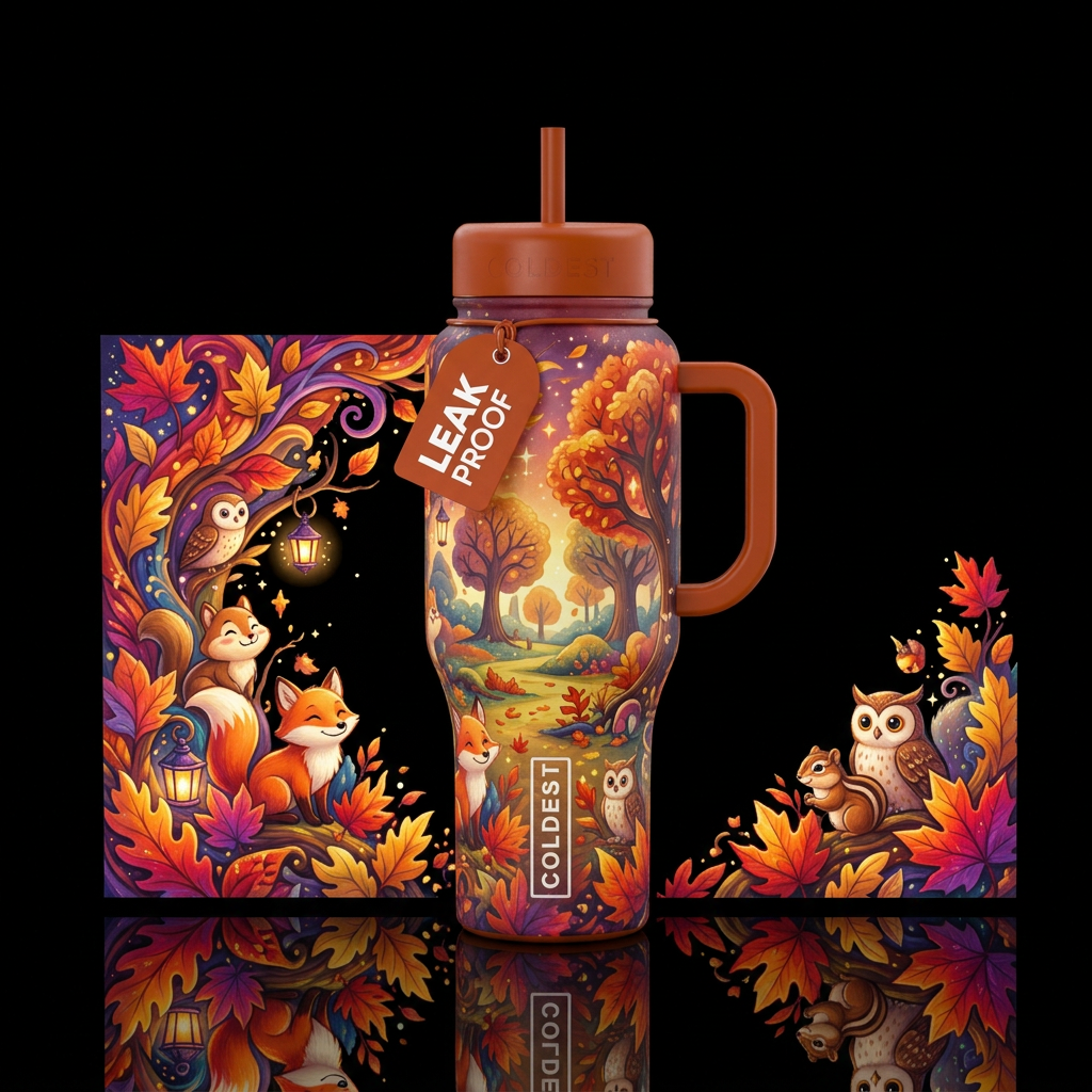 happy mood, whimsical, magical, vibrant, beautiful... water bottle design