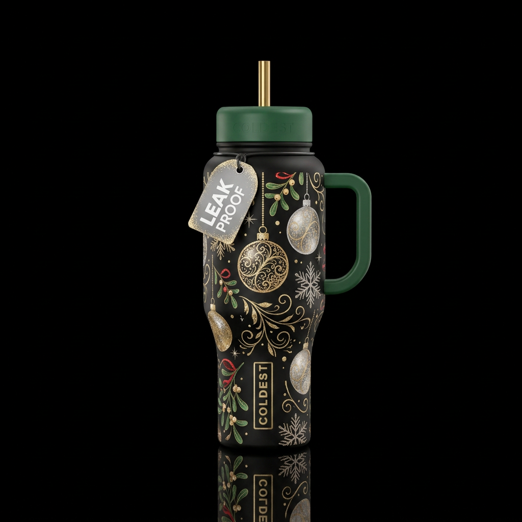 Elegant, sparkly, magical, Christmas bottle water bottle design
