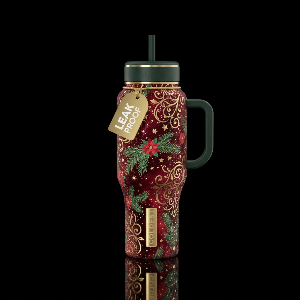 Elegant, sparkly, magical, Christmas bottle water bottle design
