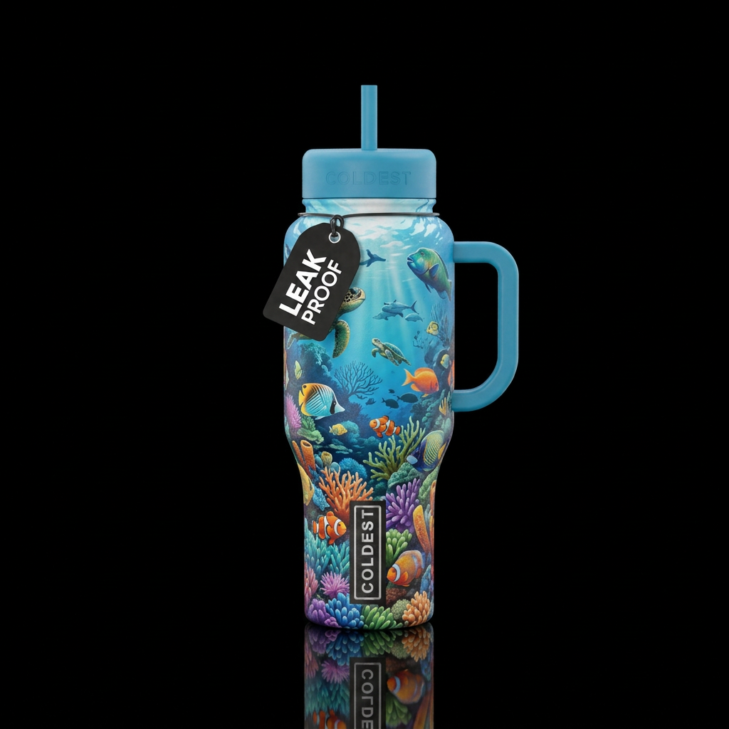 ocean, under the sea with animals looking up from ... water bottle design