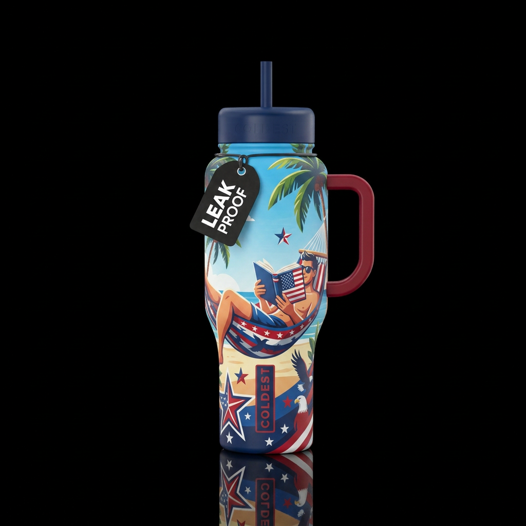 Fun summer day, reading in a hammock, beautiful, v... water bottle design
