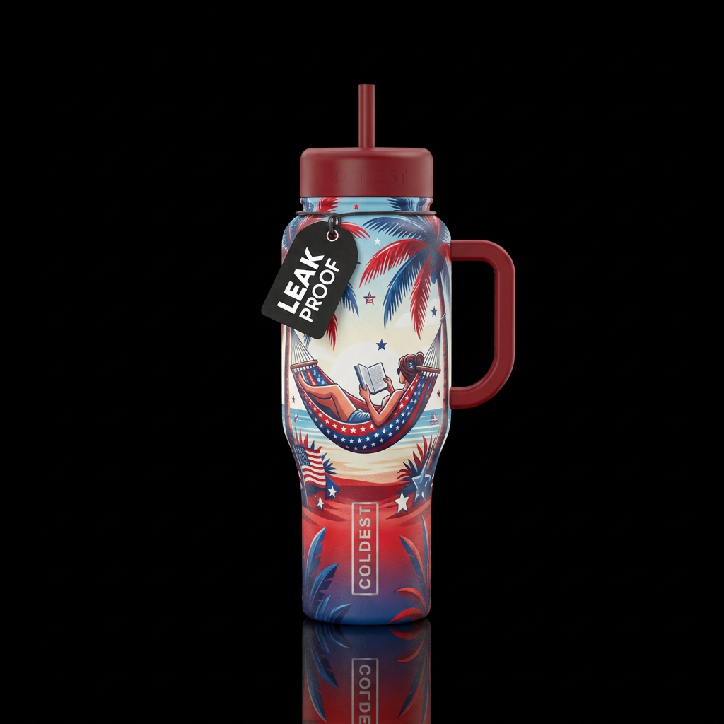 Fun summer day, reading in a hammock, beautiful, v... water bottle design