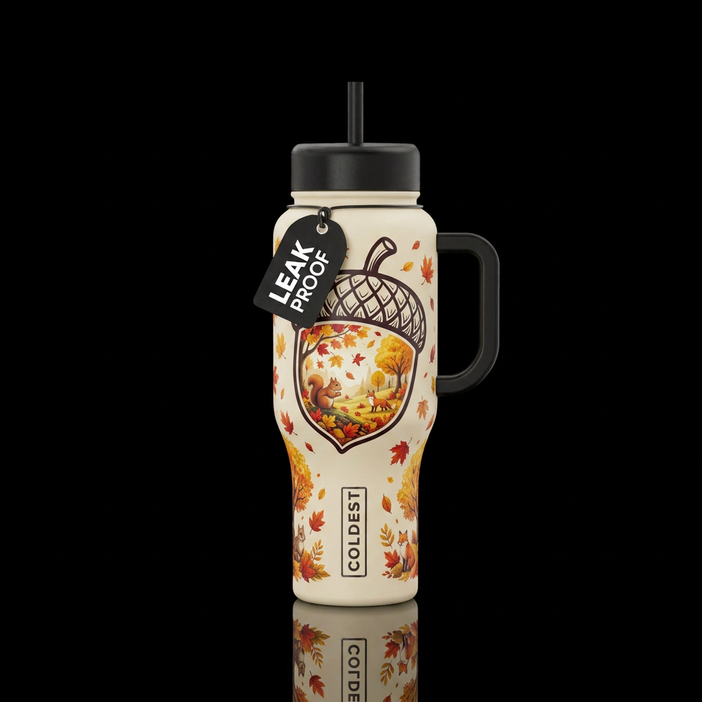 Crème colored bottle with a huge outline of an aco... water bottle design