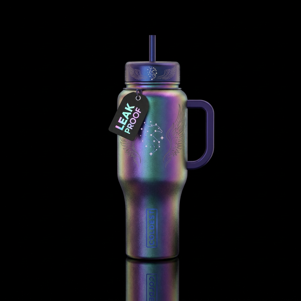mythical, iridescent, magical, whimsical, beautifu... water bottle design